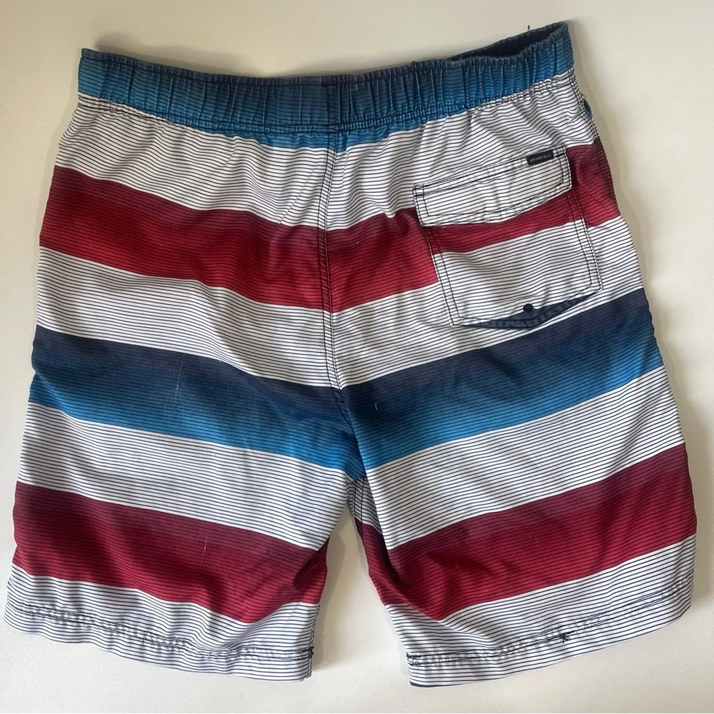 O’Neill Bathing Suit Swim Trunks Red Blue Striped Size Large
